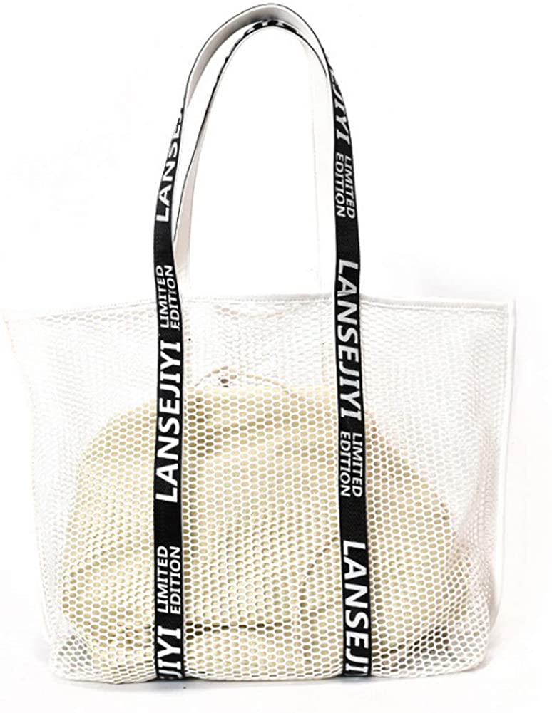 Price:$15.26 Bidiri Mesh Purse Tote Shoulder Handbag with Long Handles for Women Girls for Shopping/Outdoor/Beach/Work (White)  Handbags   