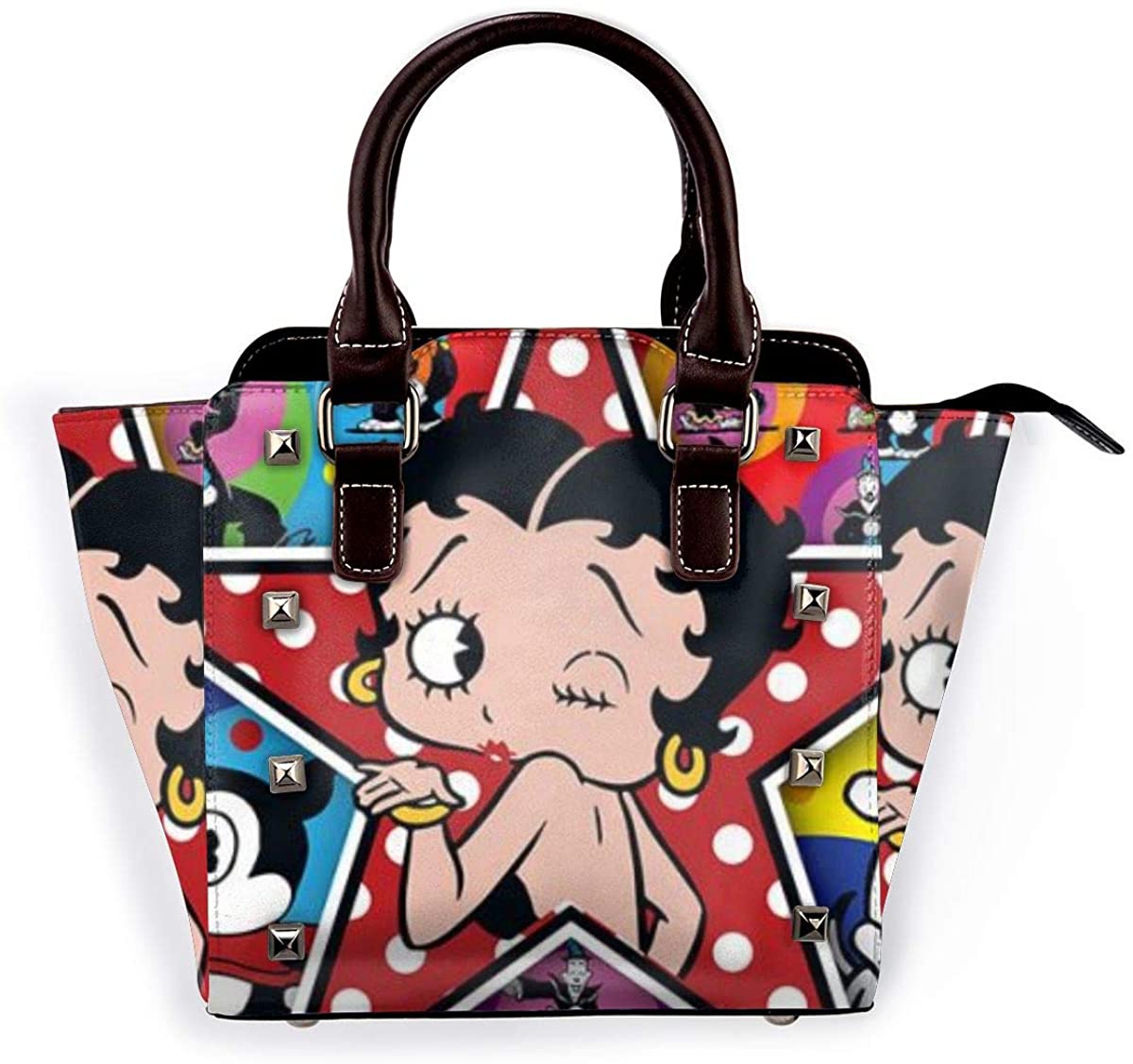 Price:$72.99    Fashion Be-Tty Bo-Op Pu Leather Rivet Shoulder Bag Tote Handbags Purse - Adjustable Shoulder Strap For School Work Travel  Clothing