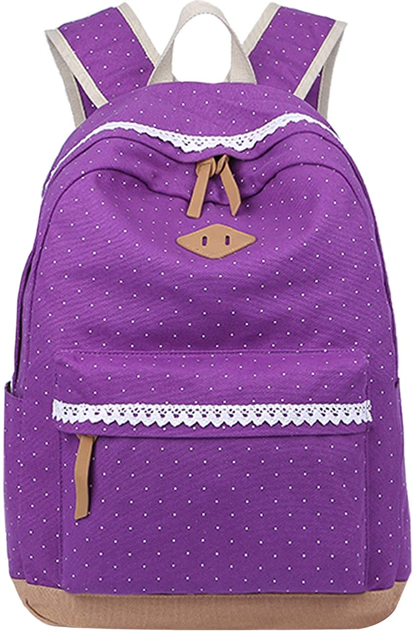Price:$22.99    Mygreen Polka Dot Canvas School Backpack Bag, Cute Bookbag for Teen Girls Womens  Clothing