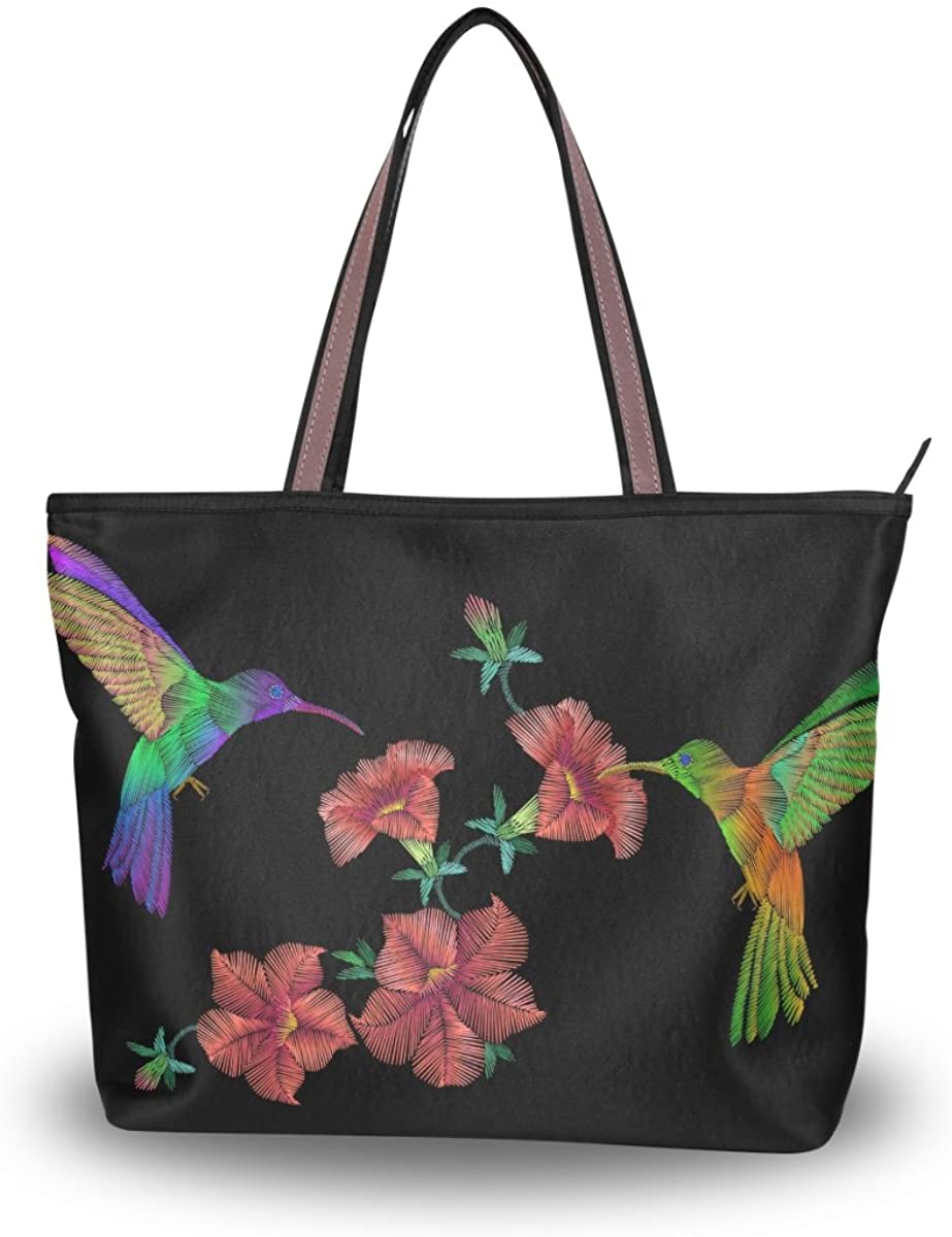 Price:$21.99    Women Tote Bag Top-Handle Hummingbird Shoulder Bags Flower Patern Ladies Handbag L  Clothing
