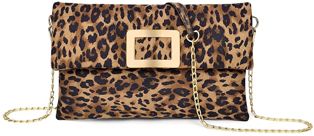 Price:$26.99    LifeMate Leopard Clutch Shoulder Crossbody Foldover Wristlet Bag for Women Ladies Girls PU Faux Suede Leather  Clothing