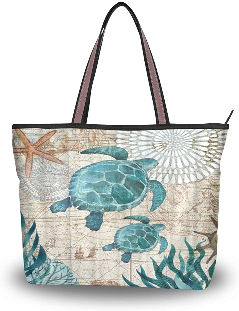 Price:$22.99    Womens Tote Handbags Turtle Tote Bag with Zipper Ladies Daily Use Tote Shoulder  Clothing