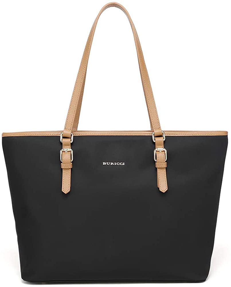 Price:$35.99    BURICCI Tote bag for women leather nylon shoulder bags Travel Purse oxford Commuter Handbag large capacity work fit 15.6 inch Black  Clothing