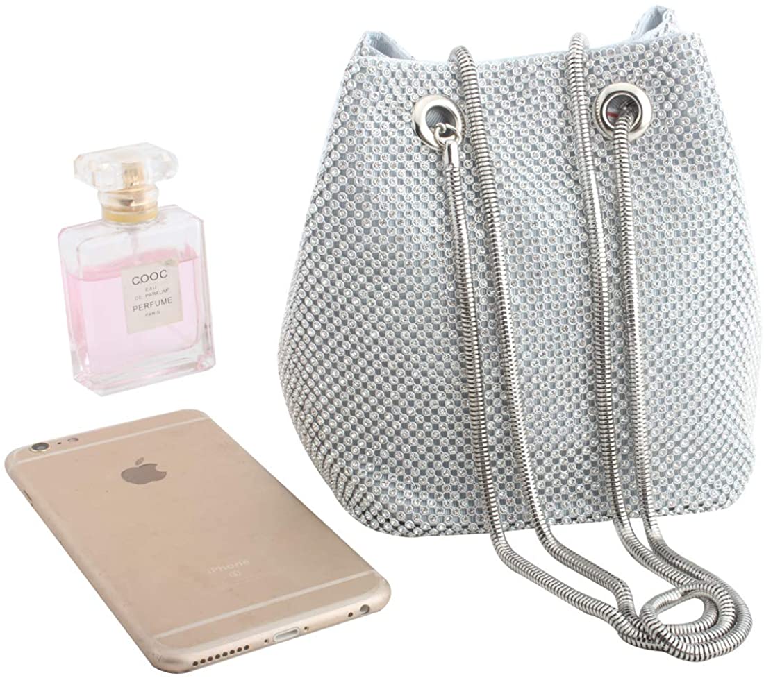 Price:$17.99 LETODE Women's Evening Bags Crystal Rhinestone Clutches Shoulder Bucket Bag Cross-body Purses (SILVER)  Handbags   