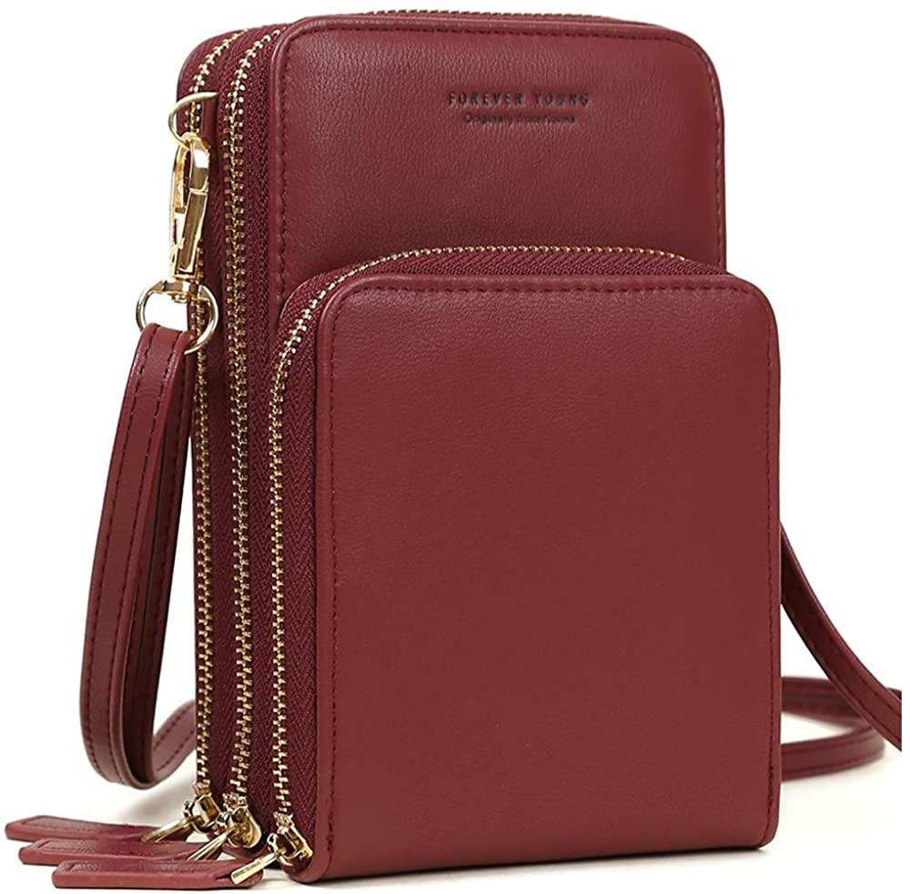 Price:$19.99 Pearl Angeli Cellphone Crossbody Wallet Cute Women Shoulder Bag Lightweight Ladies Purse for Women (Wine Red)  Handbags   