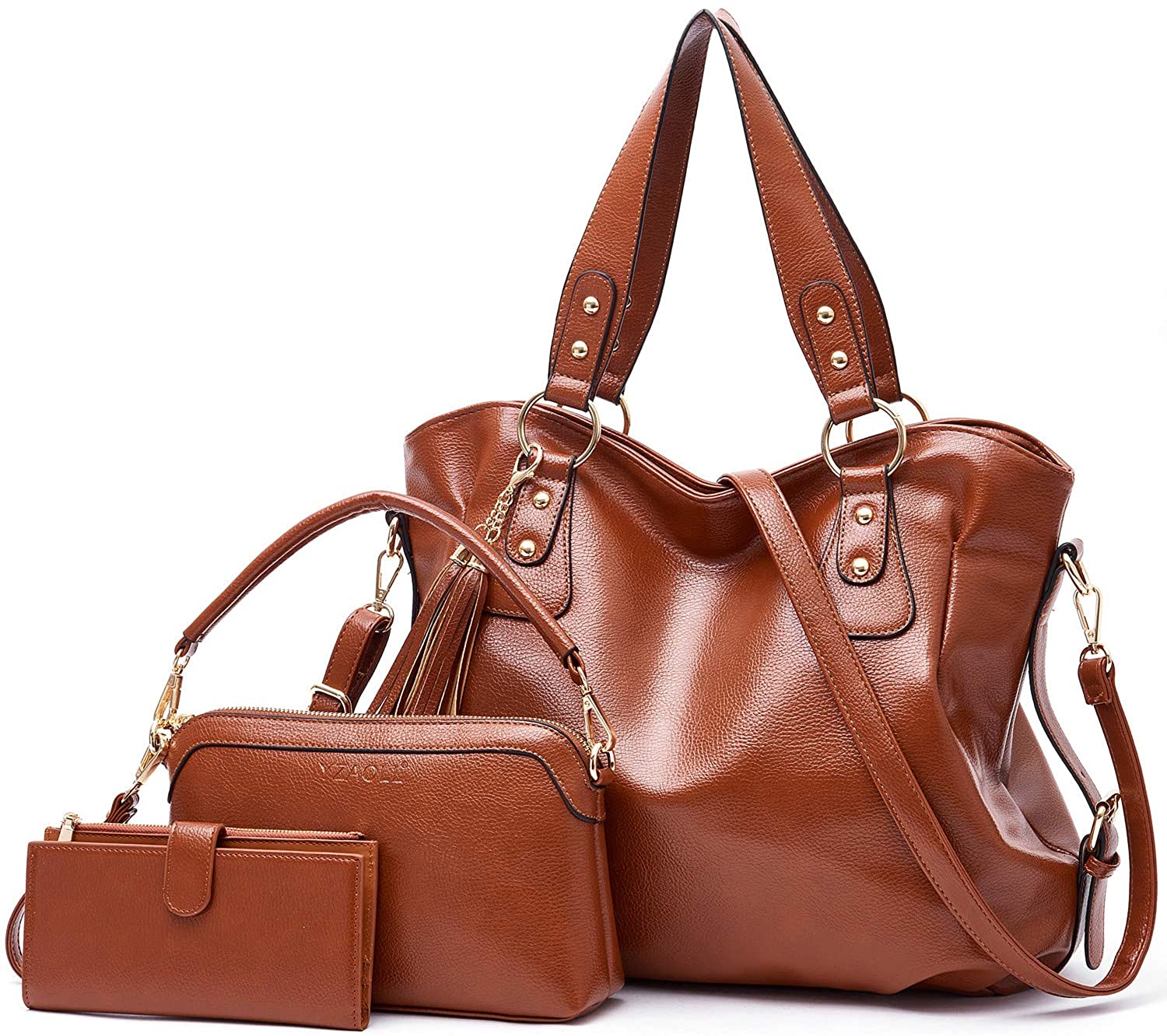 Price:$39.99    Purses and Handbags for Women Hobo Bag ladise Fashion Large Tote Shoulder Bags wallets Satchel Purse Set 3pcs Brown  Clothing