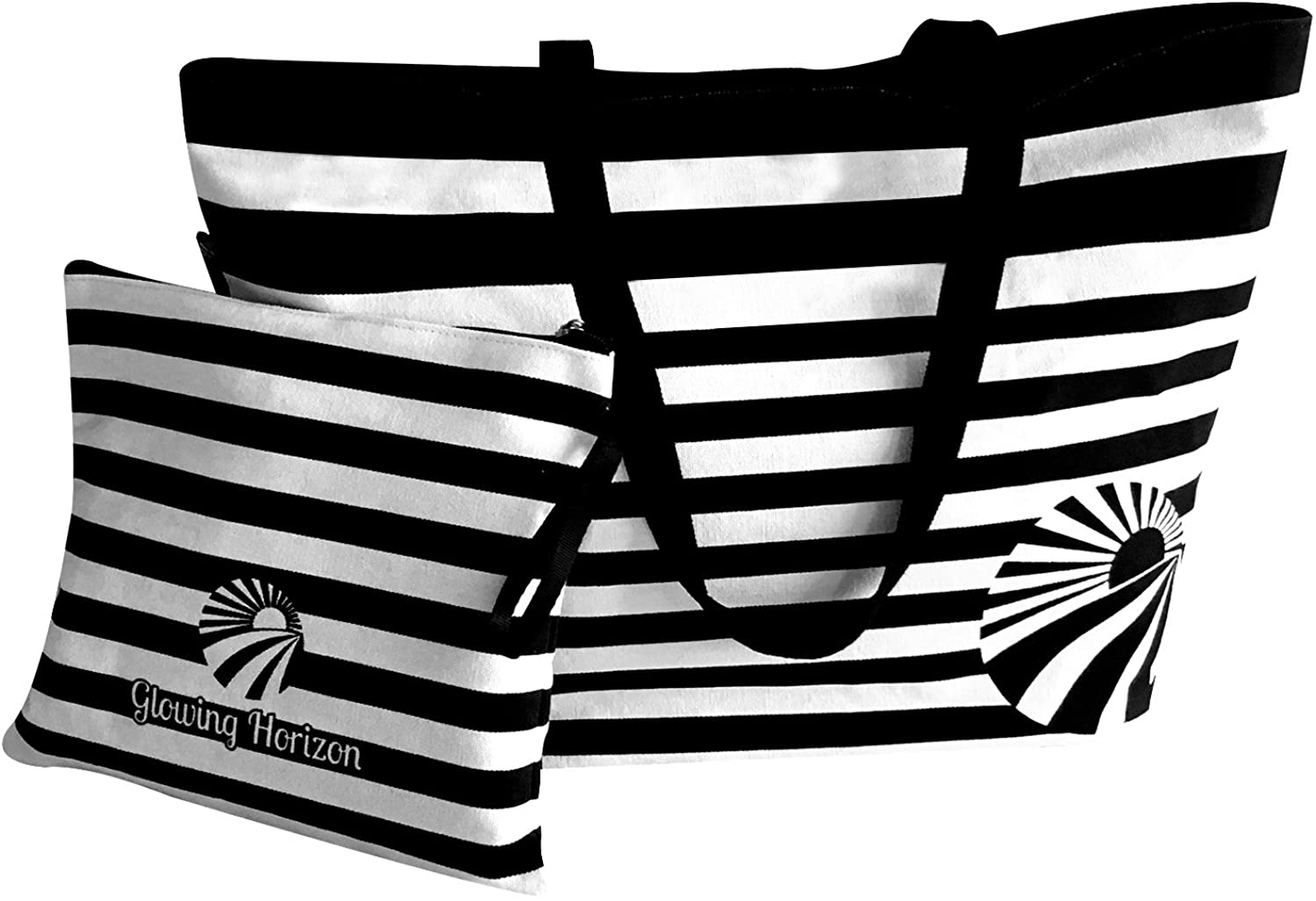 Price:$13.99    Large Tote Bag - Beach Bags for Women with Matching Cute Clutch/Organizer. Oversize Canvas Bag with Top Zipper. Best Tote Bag for Women. Classic Black and White Stripe Design  Clothing