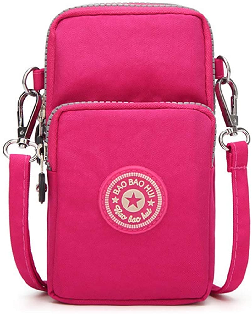 Price:$9.95 Nylon Travel Crossbody Shoulder Purse Phone Pouch Holder Wrist Forearm Bag with Card Wallet Pockets for Women Girls Ladies Mom (Red)  Handbags   
