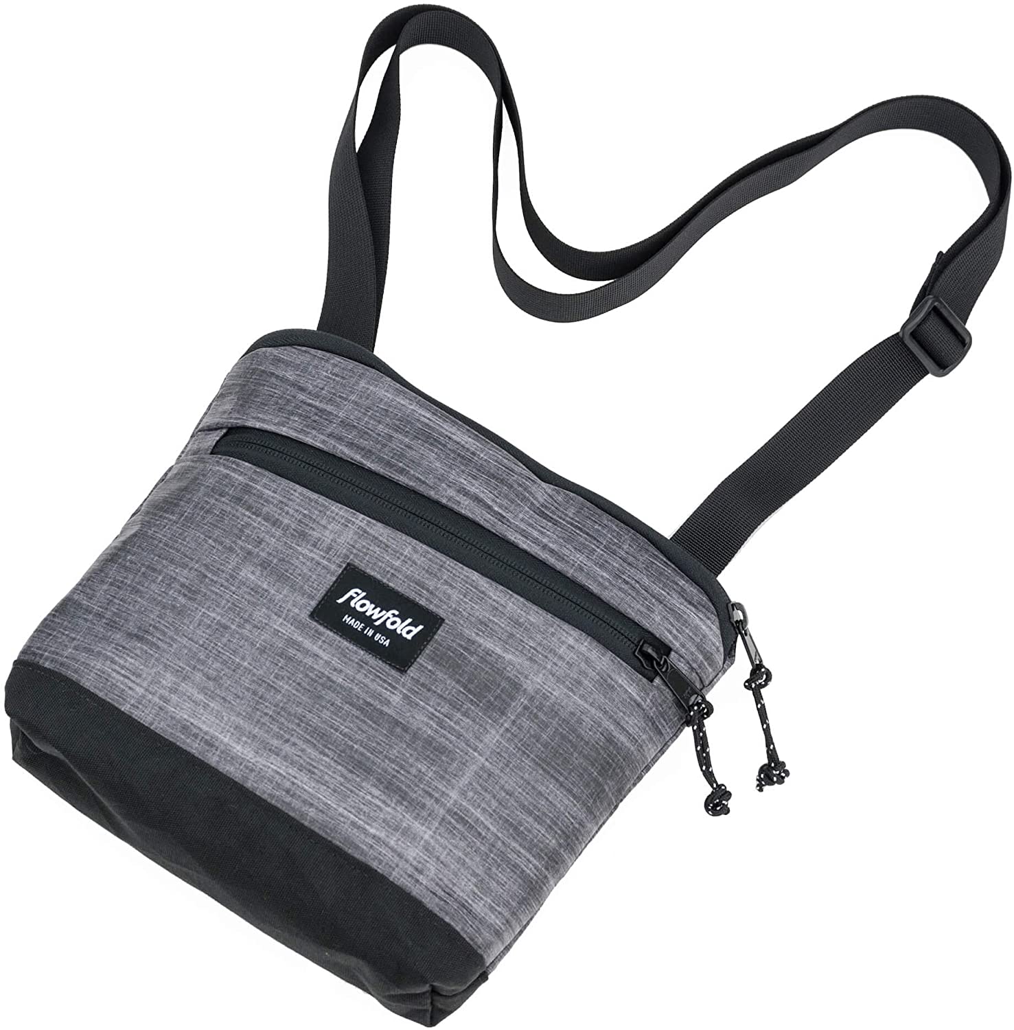 Price:$59.95    Flowfold Muse Crossbody Bag - Lightweight - Multi Pocket Shoulder Bag - Made in USA - Heather Grey  Clothing
