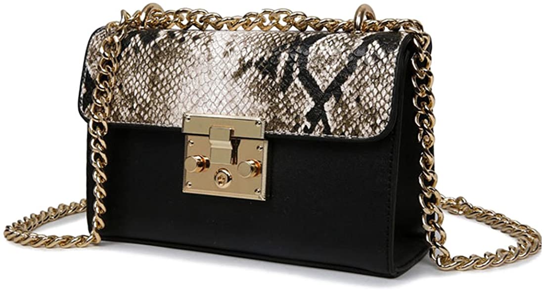 Price:$25.00 Maidy Woman's Serpentine Leather Shoulder Small Chains Flap Handbags Bags (Black)  Handbags   
