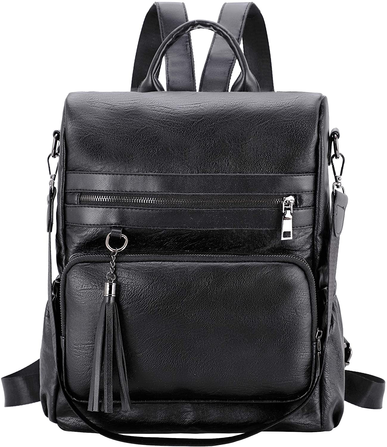 Price:$0.00    Fashion Backpack Purse For Women Convertible Waterproof Leather Rucksack Ladies Anti-theft Travel Shoulder bags With Tassel (Black)  Clothing