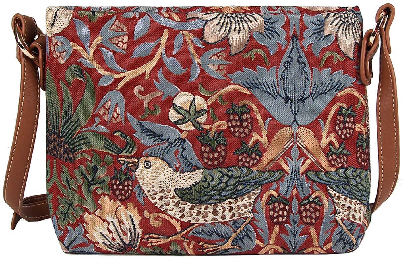 Price:$29.99 Signare Tapestry Crossbody Purse Small Shoulder Bag for Women with Flower and Bird William Morris Strawberry Thief Red (XB02 -STRD)  Handbags   