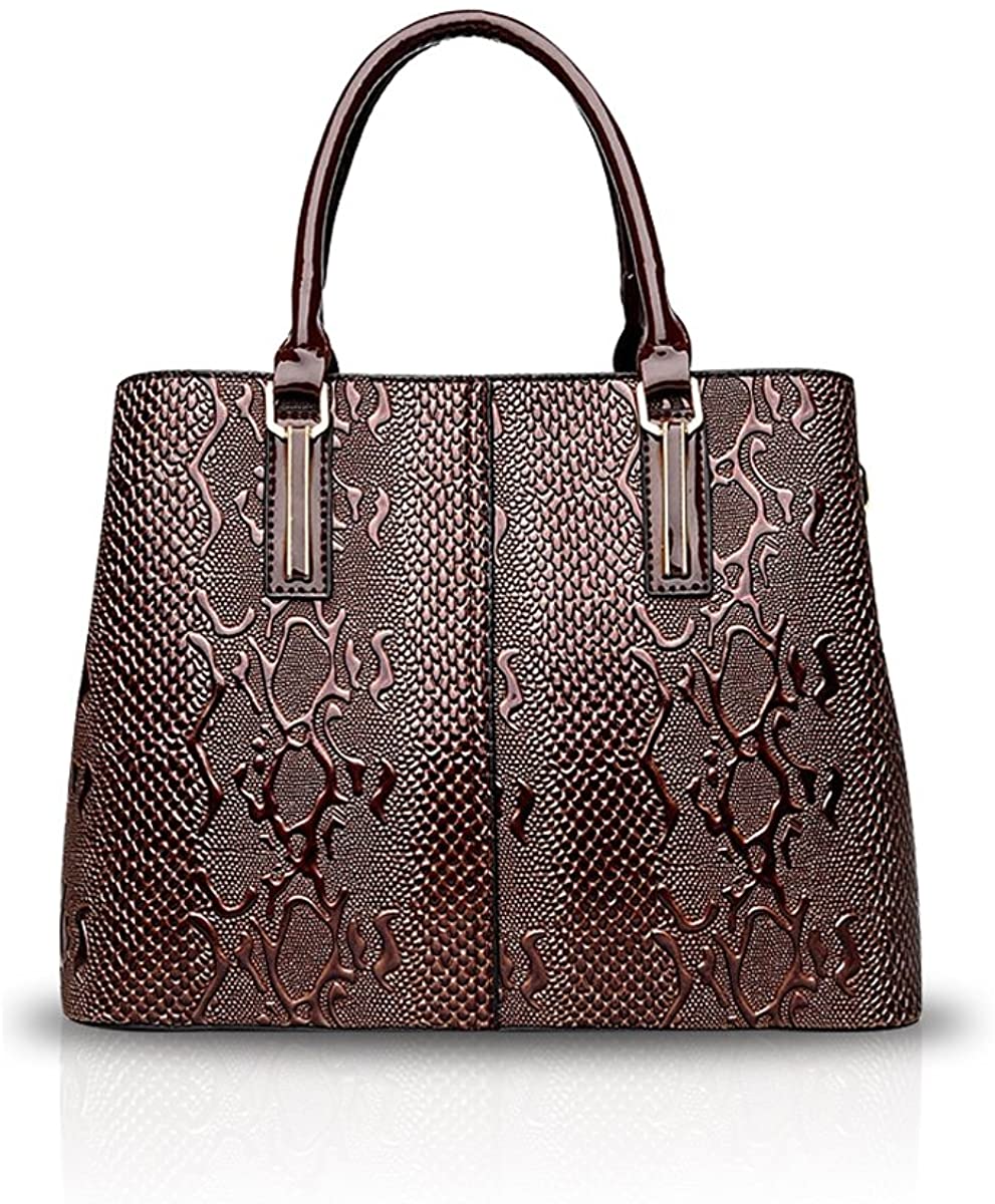 Price:$35.99    NICOLE&DORIS Fashion Women Crossbody Bag Tote Handbag Shoulder Bag Ladies Messenger Patent PU Leather Brown  Clothing