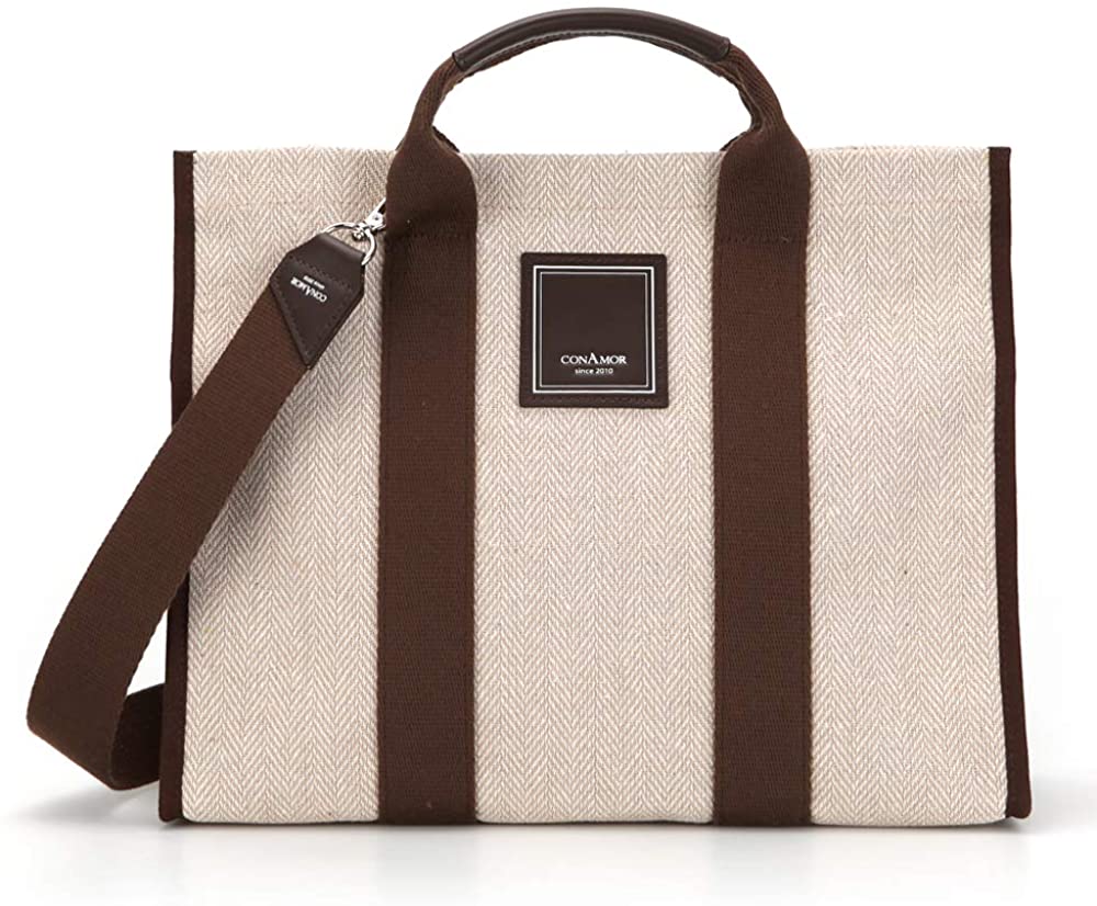 Price:$108.00    CONAMOR Grace Brown Tote Bag, Casual Shoulder Strap Crossbody Herringbone Pattern Bag, 2-Way Handbag  Clothing