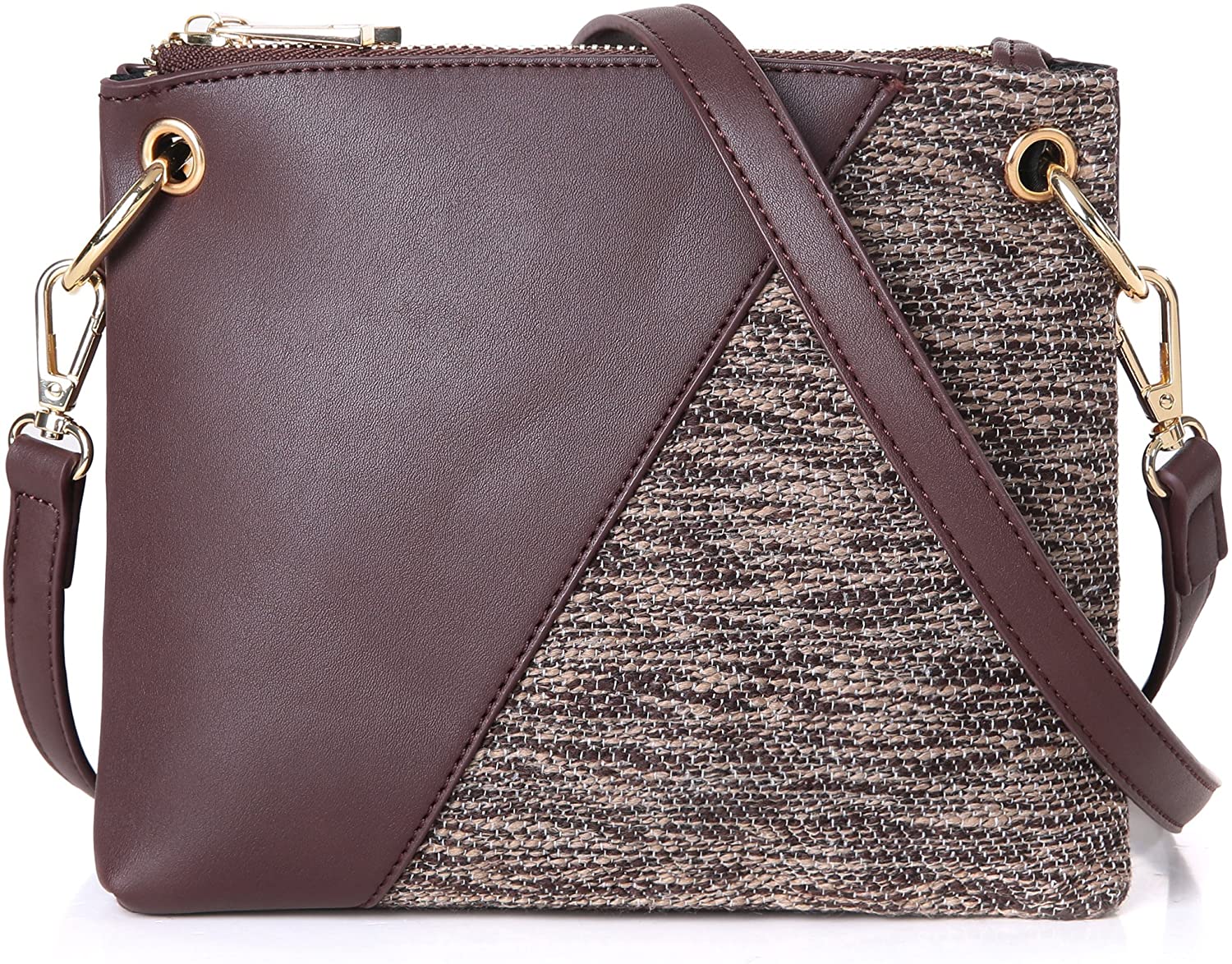 Price:$28.99 Aitbags Double Zip Handbag Crossbody Bags for Women 2 Compartments Messenger Purse with Adjustable Shoulder Strap  Handbags   