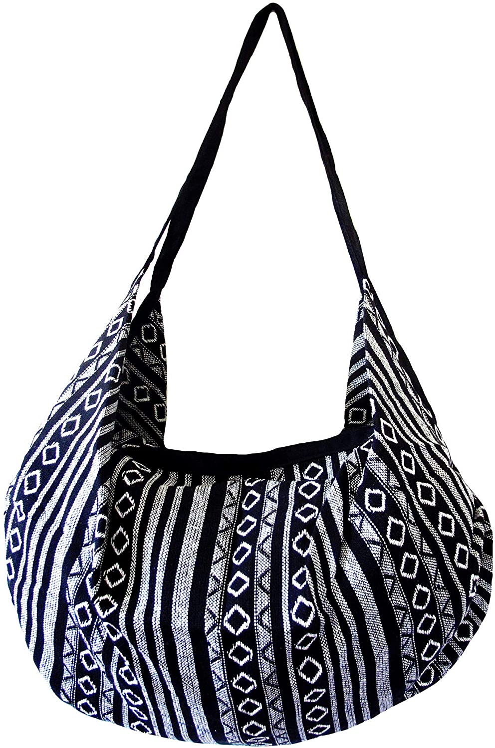 Price:$19.99    Large Aztec Yoga Convertible Crossbody Backpack Thai Cotton Hippie Hobo Sling Shoulder Bag (White Diamonds)  Clothing