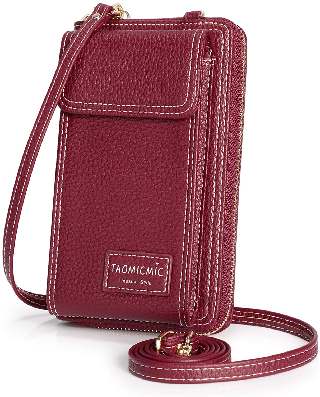 Price:$19.99 S-ZONE Crossbody Phone Bag for Women Small PU Leather Cellphone Purse Wallet Pouch with Long Shoulder Strap (Wine Red)  Handbags   