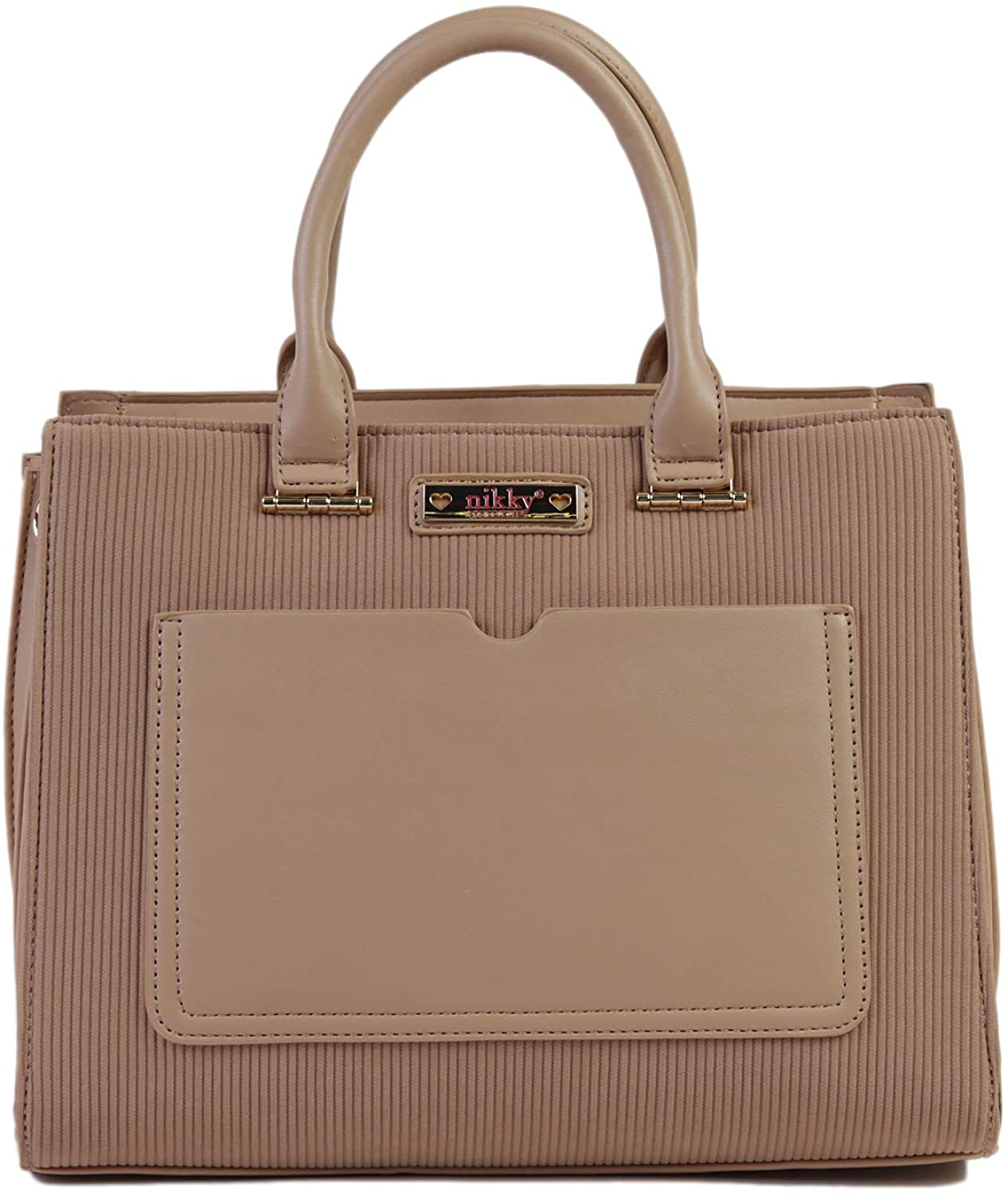 Price:$25.44    Nikky Women's Top Handle Beige Tote Bag with Front Pocket, Sand, One Size  Clothing