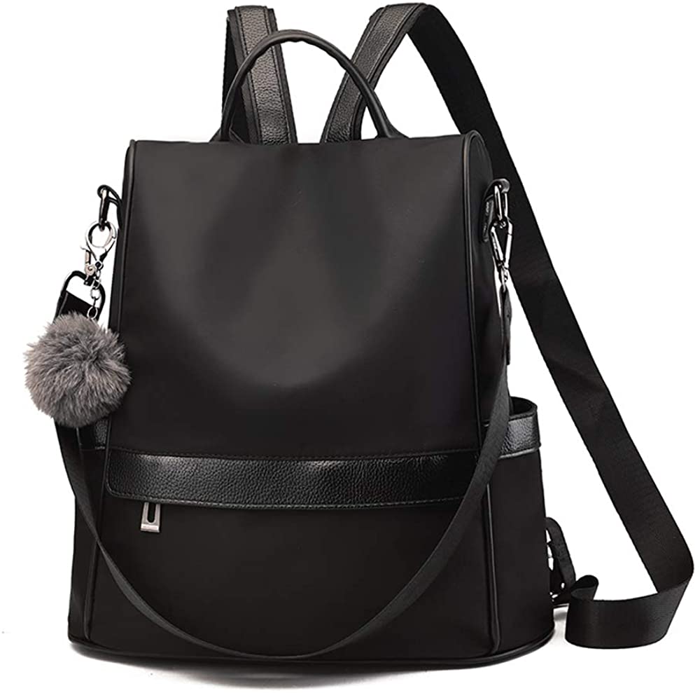 Price:$23.99    Women Backpack Purse Waterproof Nylon Anti-theft Rucksack Lightweight Shoulder Bag (Black)  Clothing