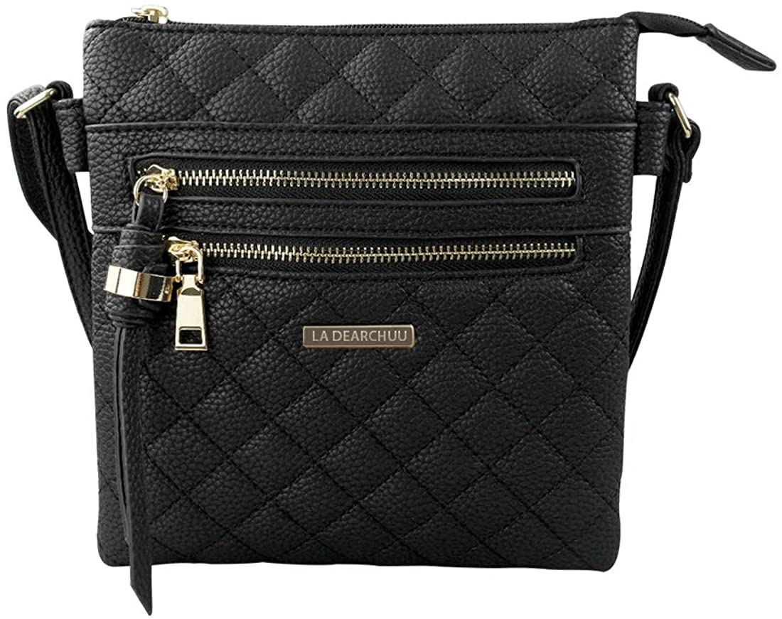 Price:$24.95 Crossbody Purse for Women Leather Crossbody Bag, Litchi Grain Lightweight Cross Over the Shoulder Purse Quilted Crossbody Bag, Black  Handbags   