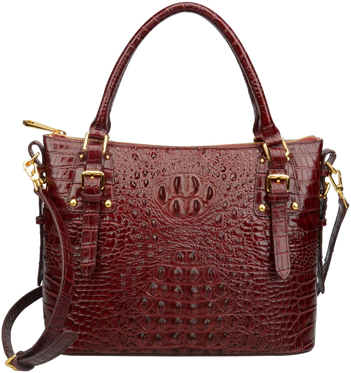 Price:$129.90    Ainifeel Women's Crocodile Embossed Genuine Leather Large Totes Top Handle Handbags Shoulder Bags (Medium 13.8''(W) x 6.3''(D) x 11''(H), Dark red)  Clothing