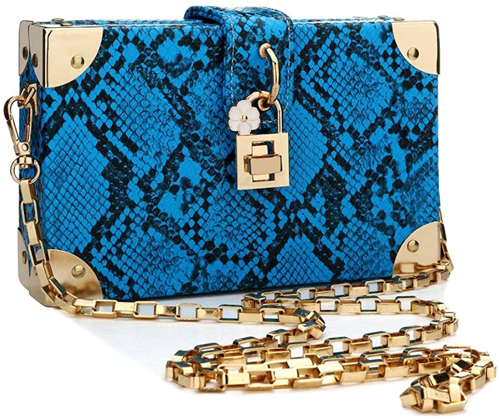 Price:$25.99 Box Bag Snakeskin Pattern Crossbody Bag for Women Shoulder Handbags Clutch Purses for Daily Use Travel Work (Blue)  Handbags   