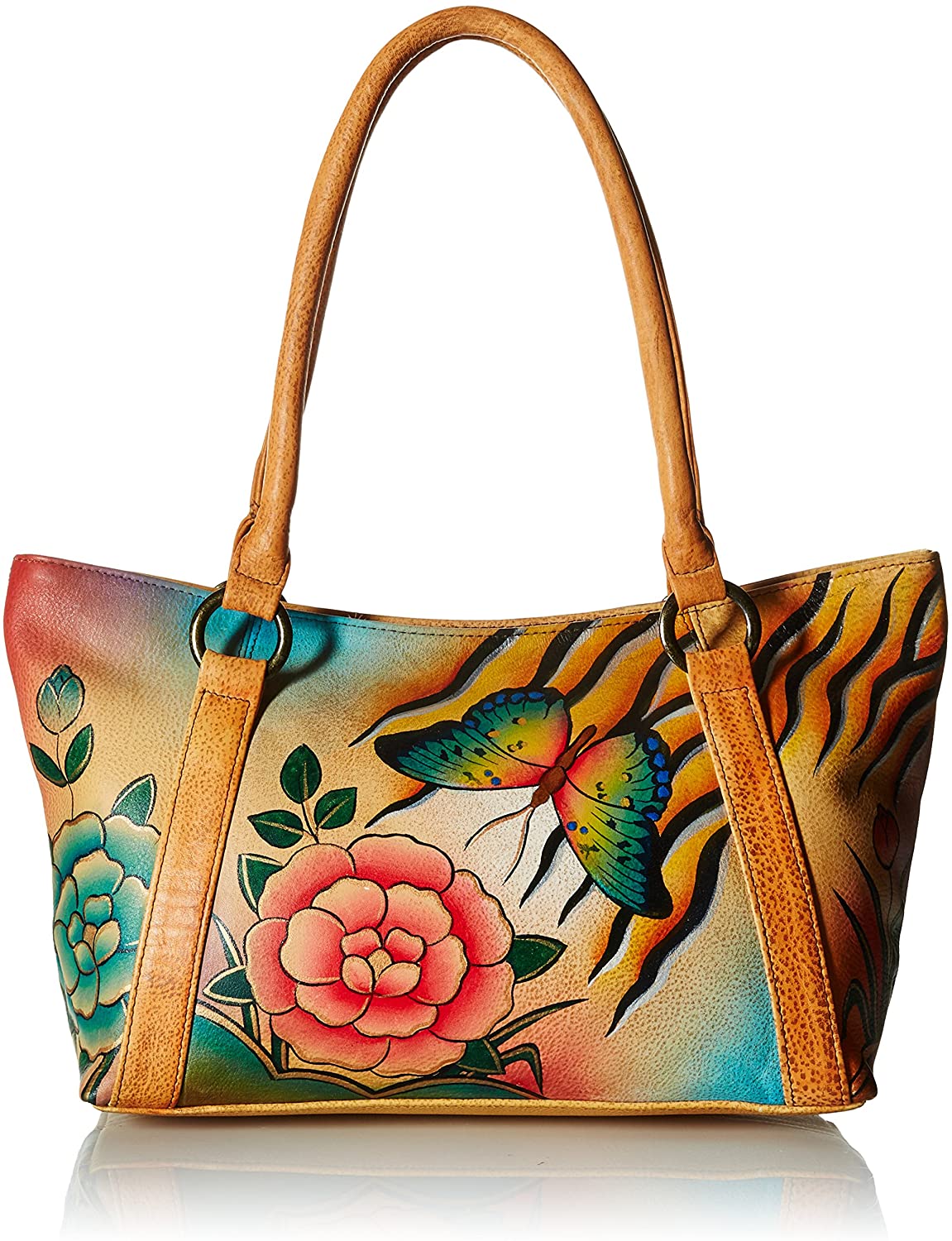 Price:$199.00    Anna by Anuschka Genuine Leather Tote Shoulder Bag | Hand-Painted Original Artwork | Antique Rose Safari  Clothing