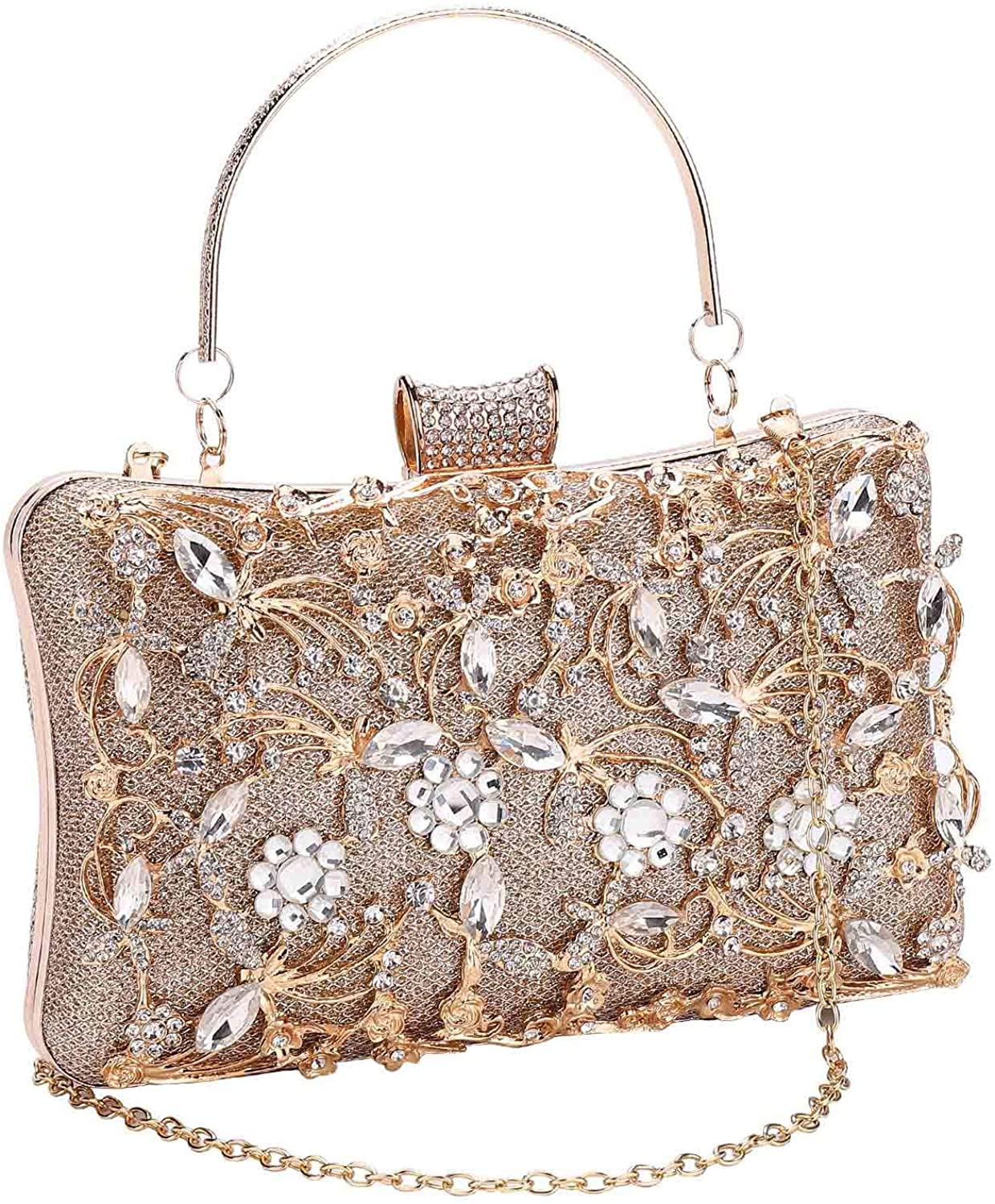 Price:$27.99 FIVE FLOWER Evening Bag Clutch Purse Handbags Shoulder Bag for Wedding Party (GOLD), Medium  Handbags   