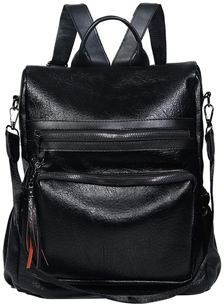 Price:$19.19    Women Backpack Purse Waterproof PU Leather Nylon Anti-theft Lightweight Fashion Shoulder Bag Ladies Travel bags(Black)  Clothing