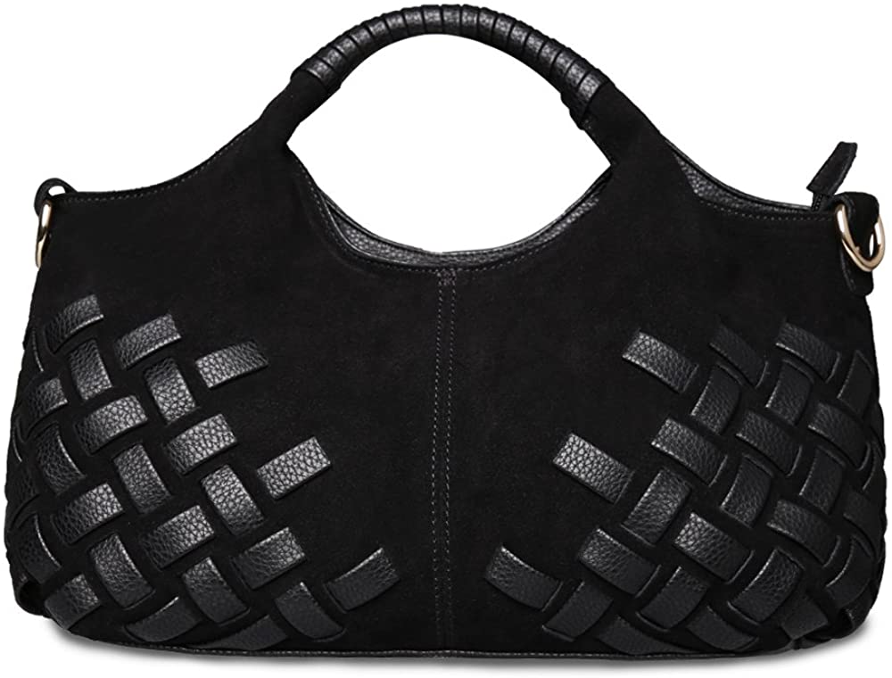 Price:$25.90 Nico Louise Women Weave Suede Genuine Leather Handbag Female Leisure Casual Lady Crossbody Shoulder Bag Messenger Top-handle Bags (Black Small)  Handbags   