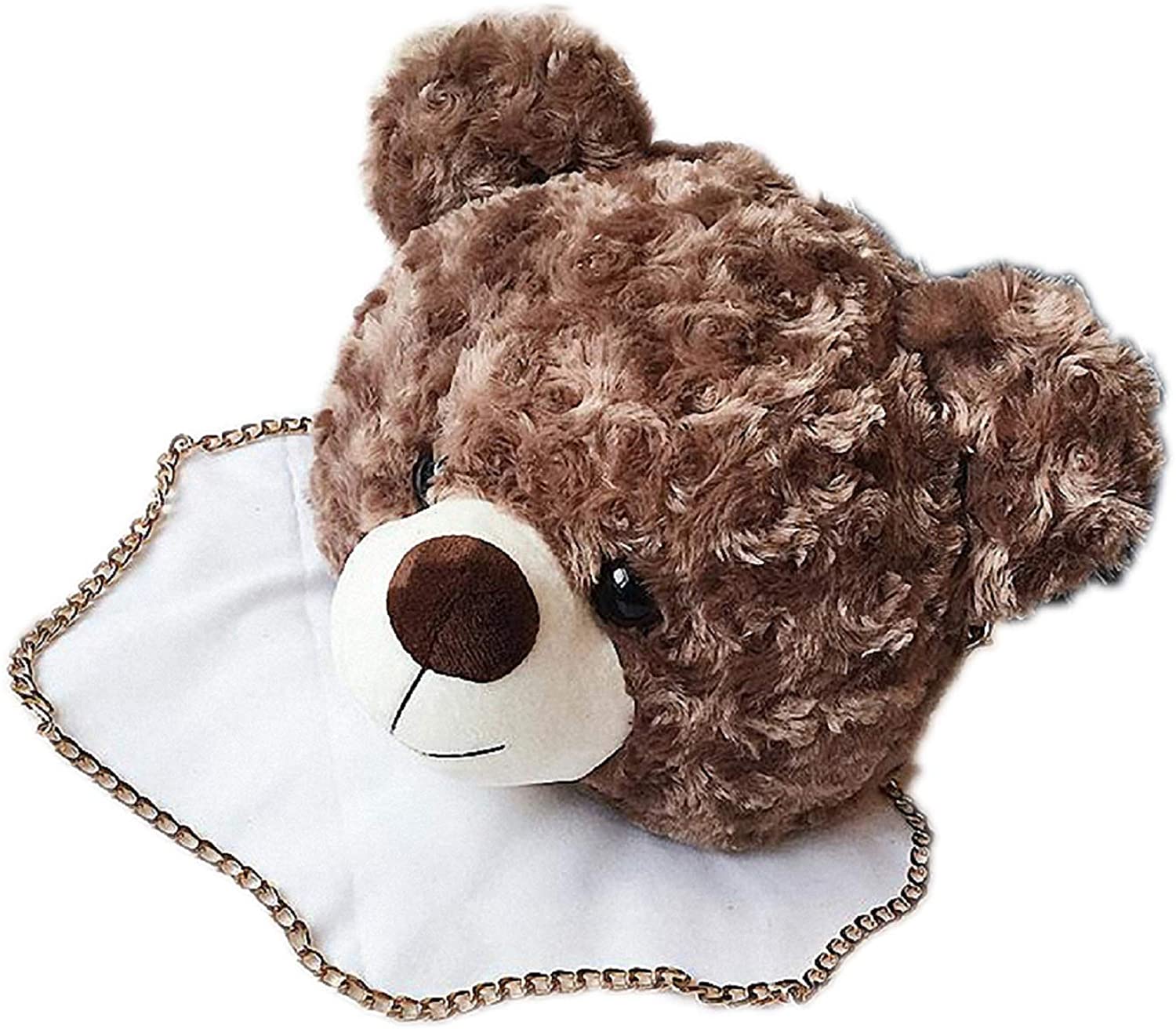 Price:$24.01    Shoulder Bag Cartoon Faux Fur Teddy Bear Head Handbag for Girl Kid Cute Toy Bag  Clothing