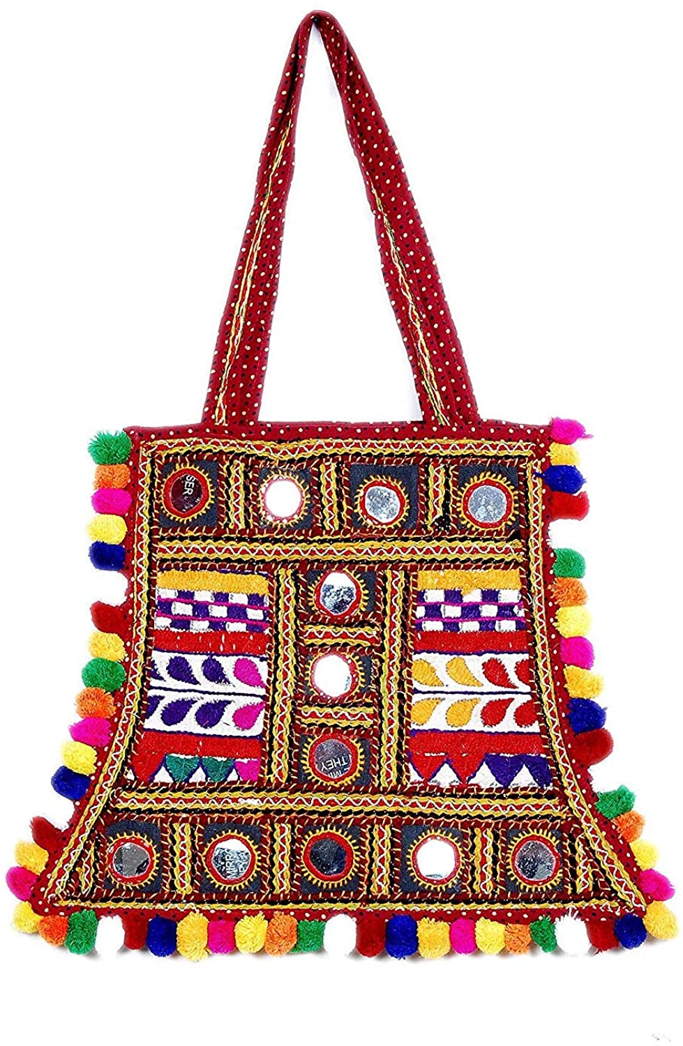 Price:$25.17    Handmade Vintage Ethnic Bohemian Gypsy Design Embroidery Tussel Tote Handbag for Women (Red)  Clothing