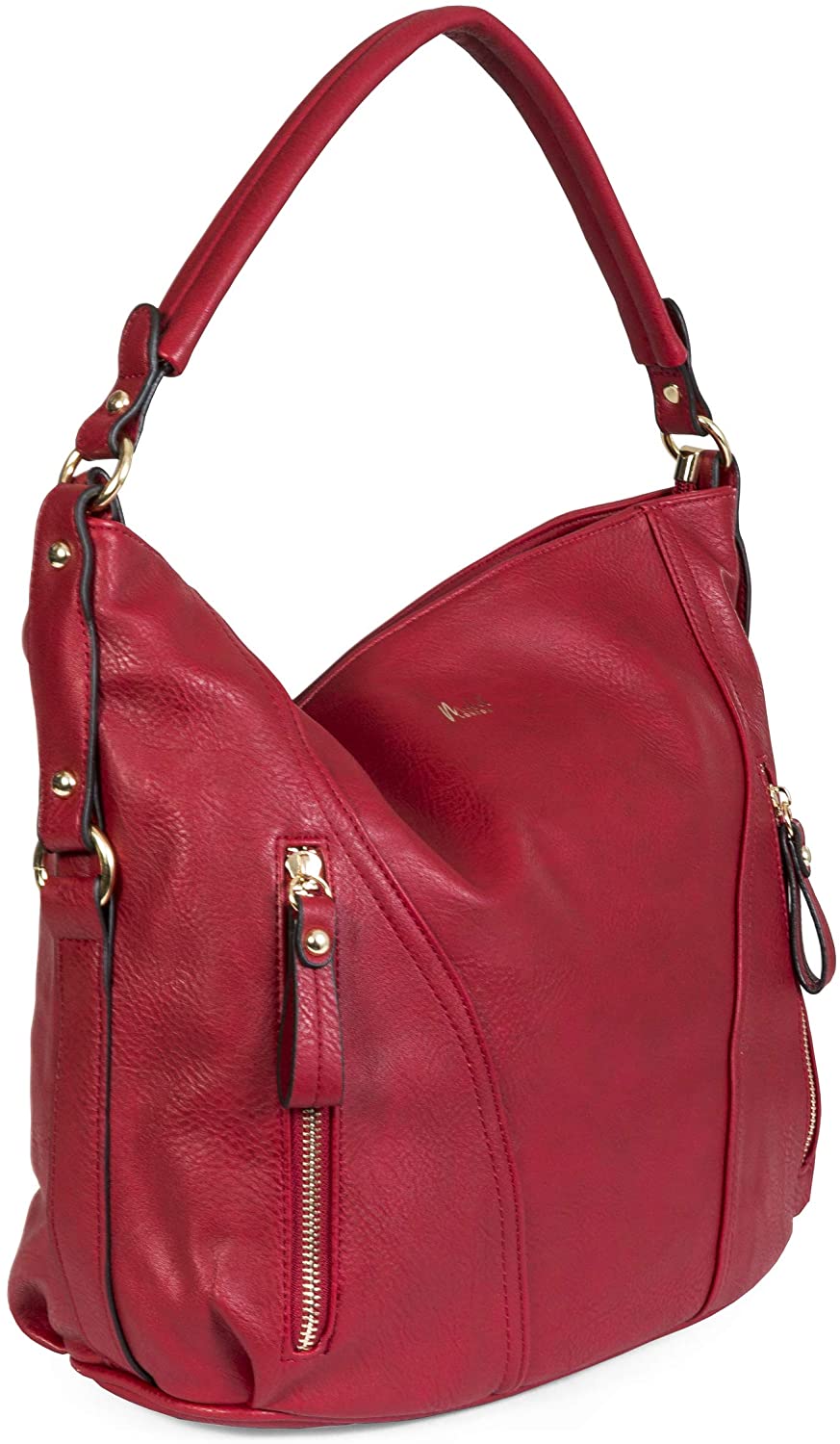 Price:$22.50 Big Handbag Shop Womens Top Zip Opening Plain Vegan Leather Multipurpose Zip Effect Large Shoulder Bag (Red)  Handbags   