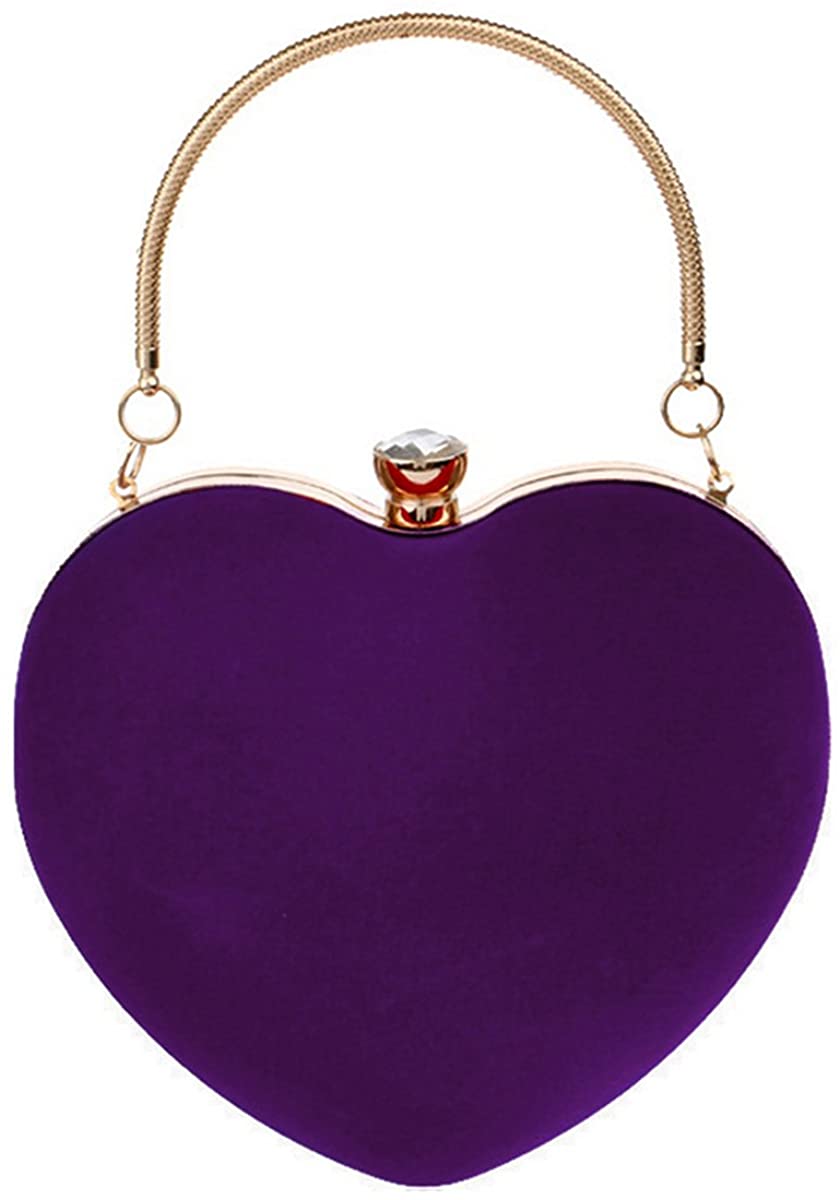 Price:$23.99 Sun Kea Women Heart Shaped Handbag Mini Clutch Chain Purse Chic Shoulder Bag Evening Tote, Purple, One Size  Handbags   