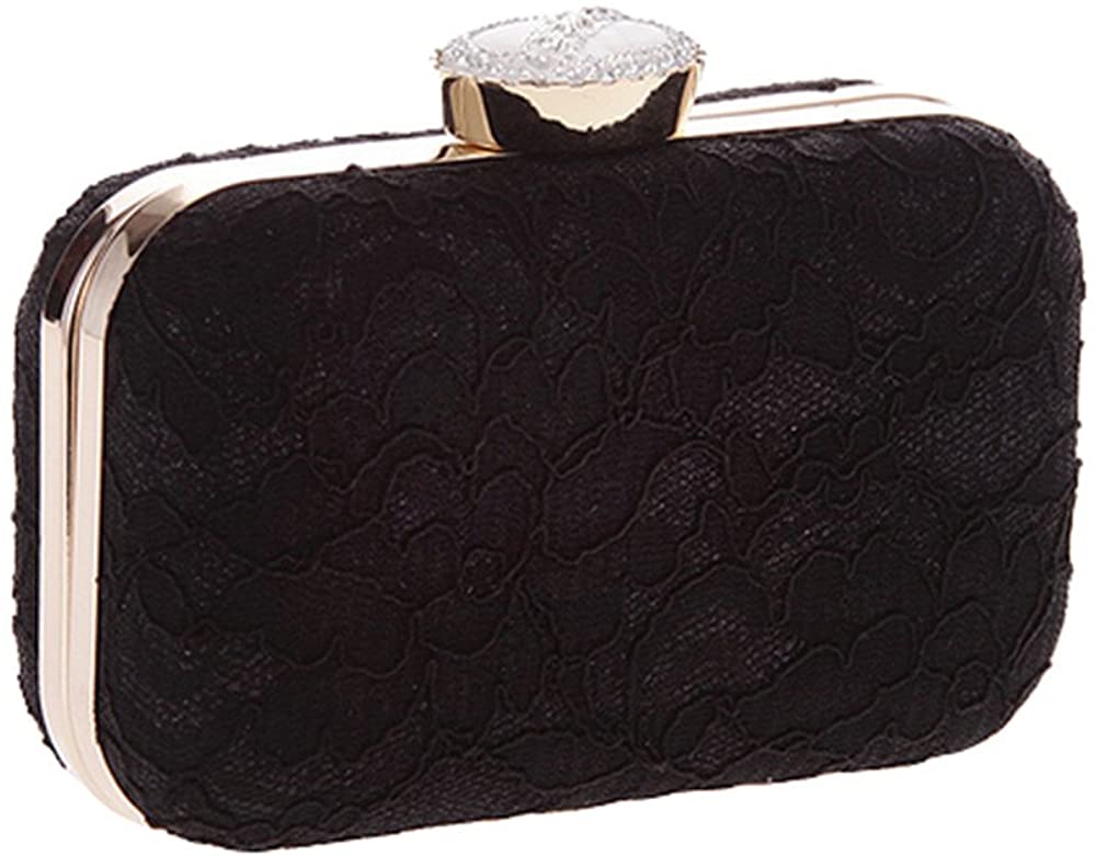 Price:$26.21 Womens Floral Lace Mini Party Bag Wedding Prom Evening Clutch Shoulder Bag(Black)  Handbags   