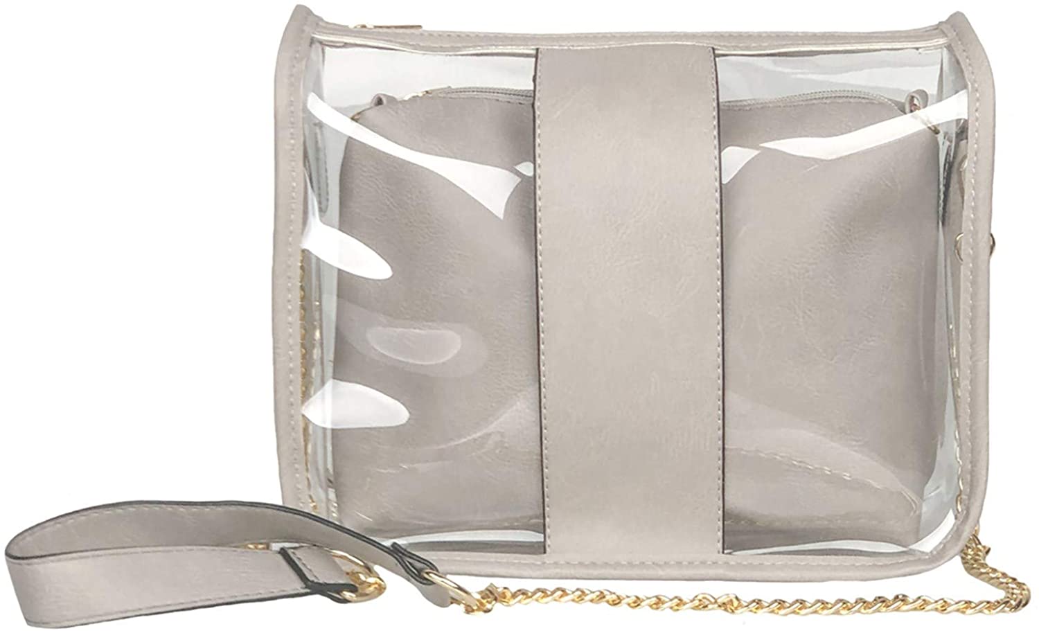 Price:$12.99 MONOBLANKS Clear Crossbody Stadium Bag for Women, Sidelines Clear Purse PVC Transparent shoulder Bag with Inner Purse for Stadium Approved (Stone Gray Shoulder Bag)  Handbags   