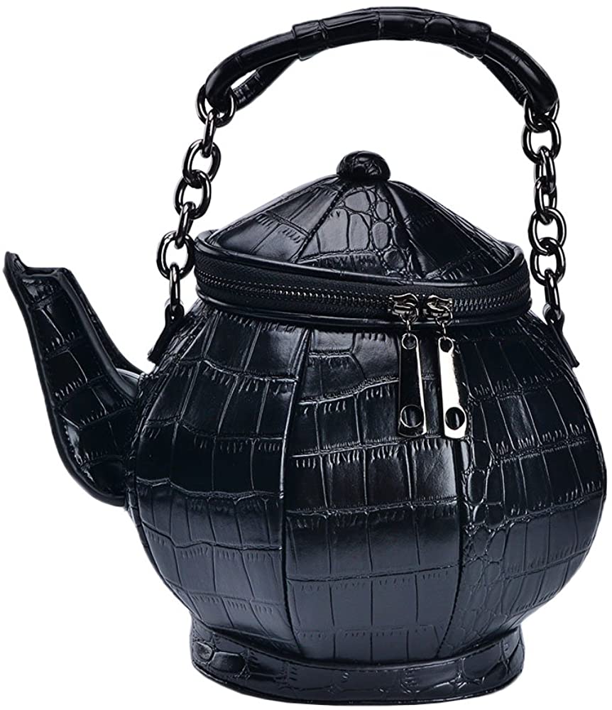 Price:$57.29 Nite closet Gothic Purse for Women Teapot Handbag Alice Shoulder Bag Crossbody (Black)  Handbags   