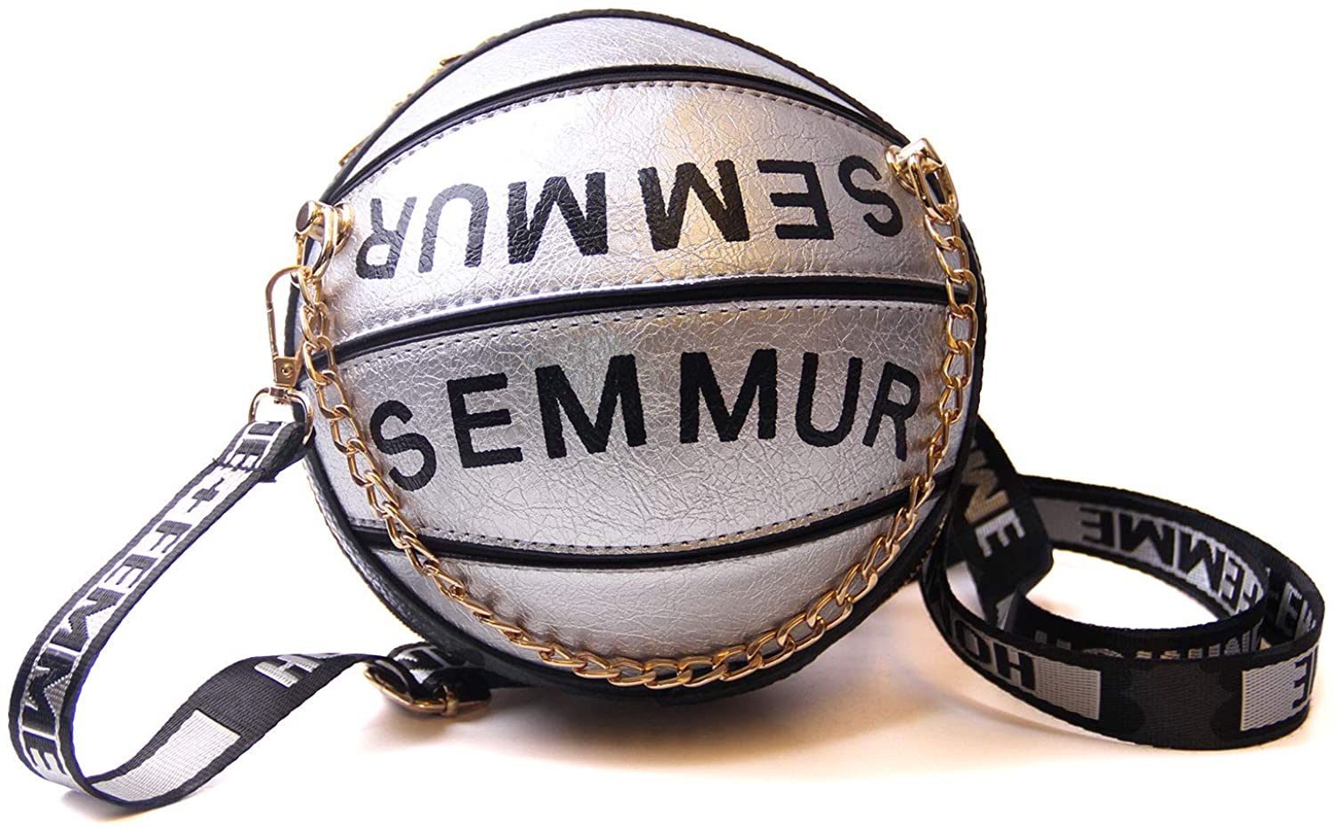Price:$19.99    SUKUTU Basketball Shaped Shoulder Crossbody Bags Girls Handle Tote Mini Round PU Handbag Adjustable Strap For Woman  Clothing