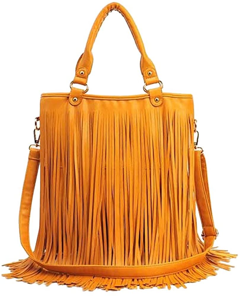 Price:$24.88    Women's Faux Fringe Tassel Shoulder Bag Big Casual Tassels Hobo Handbag (Yellow)  Clothing