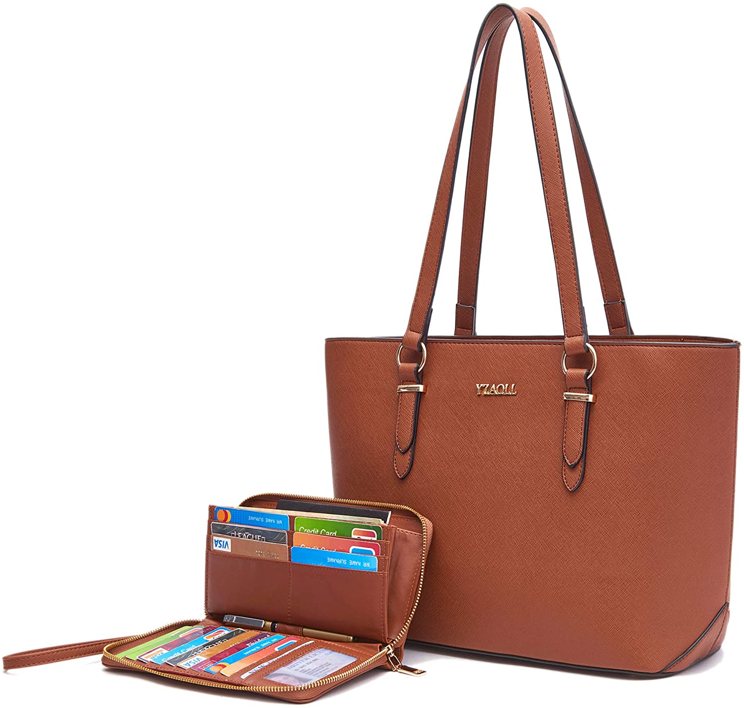Price:$39.99    Purses and Handbags for Women Work Tote Bag Shoulder Top Handle Satchel Wallet 2pcs Brown  Clothing