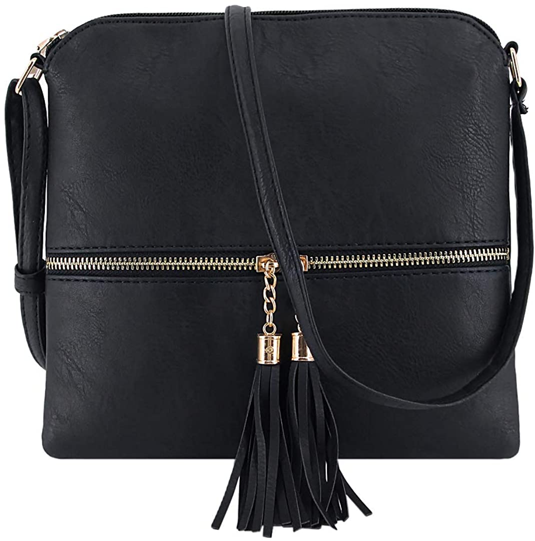 Price:$15.99    Gabrine Lightweight Medium Dome Crossbody Bag with Tassel Zipper Pocket Adjustable Strap Shoulder Bag(Black)  Clothing