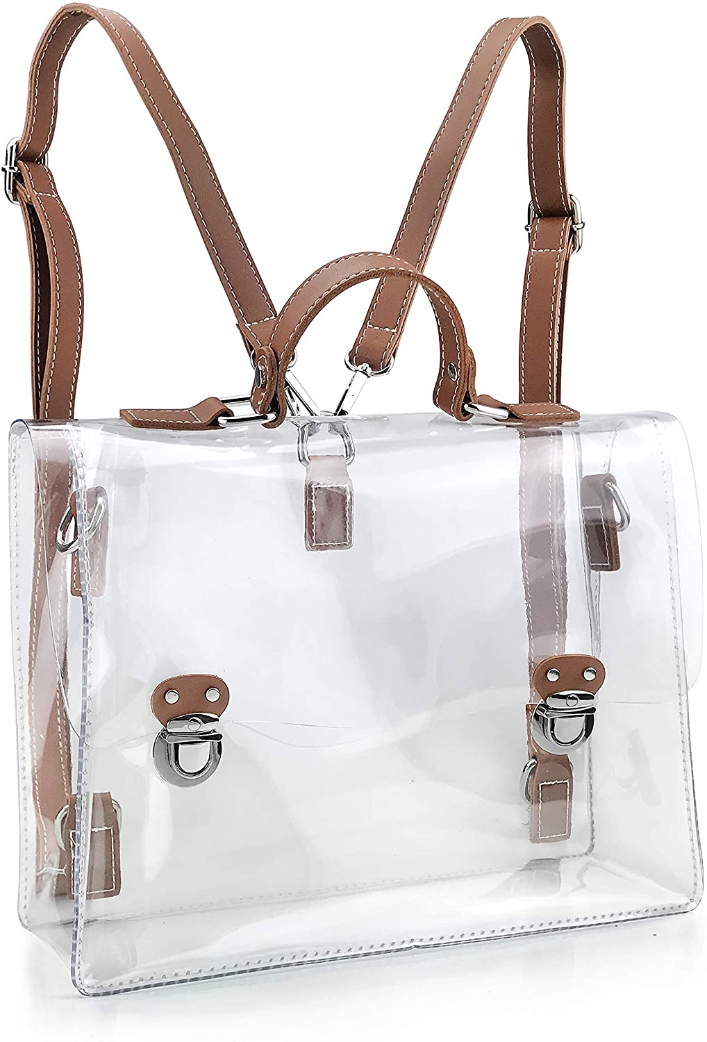 Price:$30.90    Clear Vintage Satchel Backpack Multifunction Unisex Transparent Shoulder Handbag Messenger Cross Body Bag Stadium Approved  Clothing