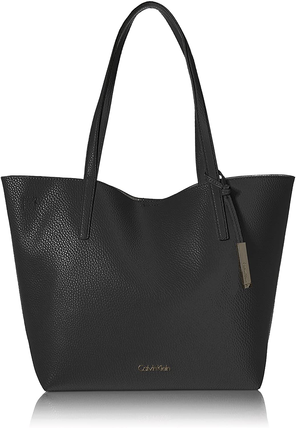 Price:$74.00    Calvin Klein Unlined Novelty Chemtech Tote, black/gold  Clothing
