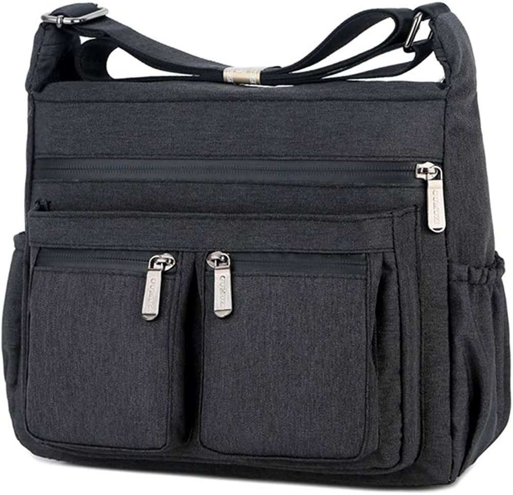 Price:$17.99 Women Casual Shoulder Bag Multi Pocketbooks Waterproof Messenger Bag Nylon Travel Purses and Handbags (Black)  Handbags   