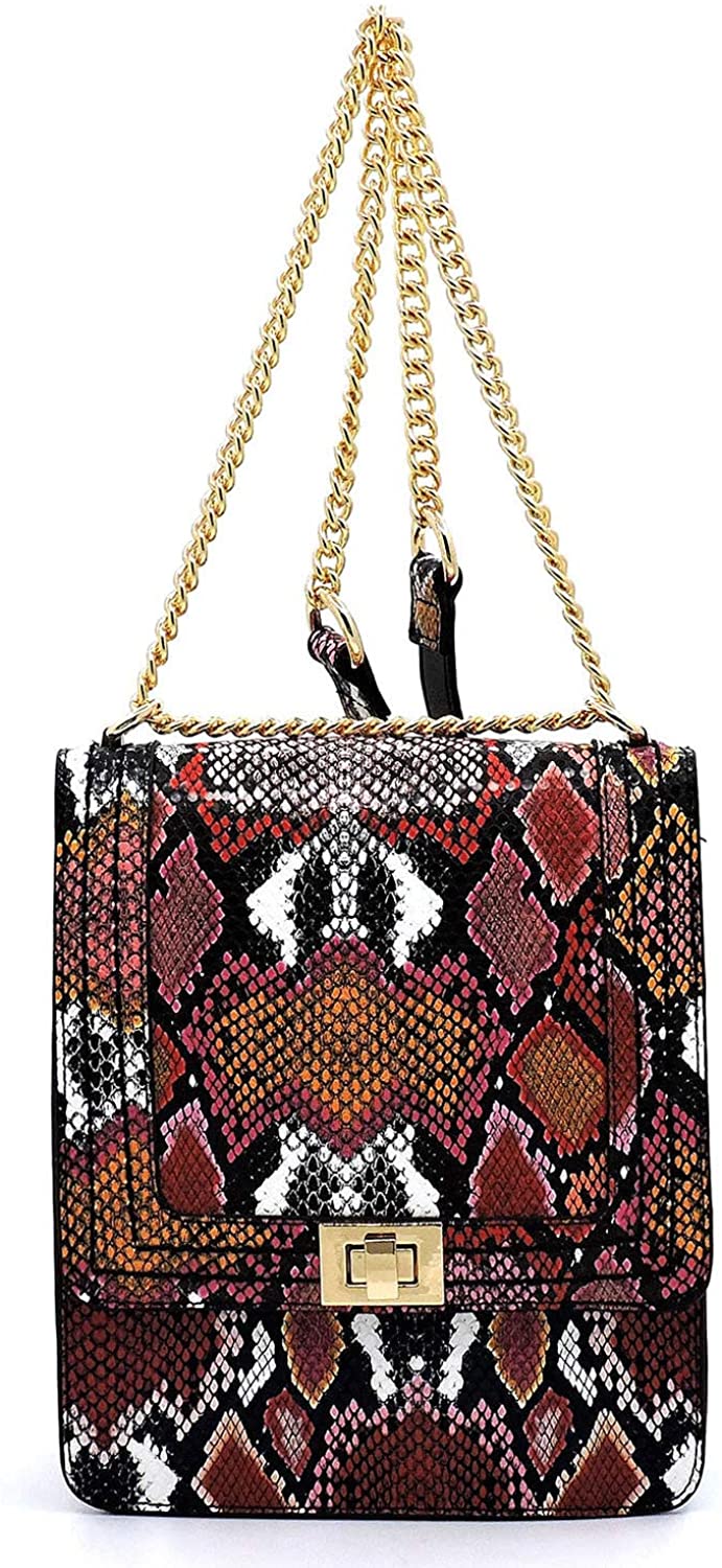 Price:$35.99    Multicolor Python Snake Leopard Print Multi Pocket Crossbody Clutch Chain Shoulder Tote bag (MULTI-315-4)  Clothing