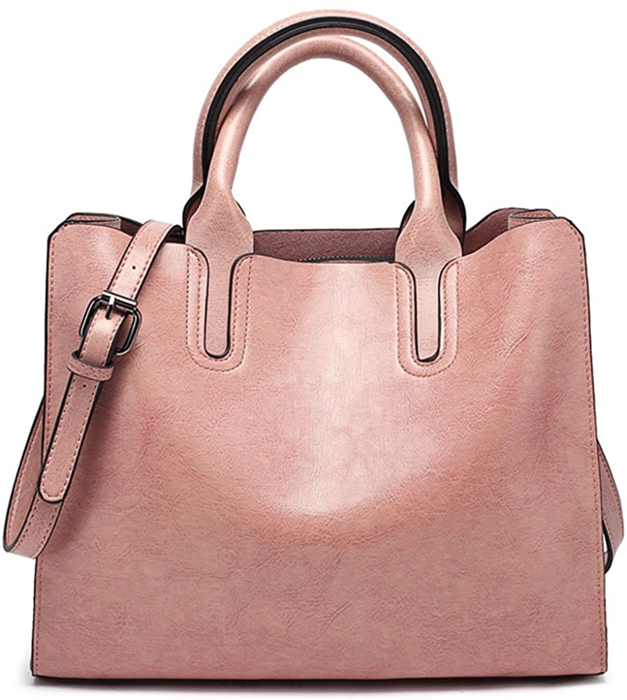 Price:$17.99    FiveloveTwo Womens Ladies Vintage Solid Color Handbags and Purses PU Leather Top-handle Satchel Hobo Crossbody Totes Shoulder Bags Pink  Clothing
