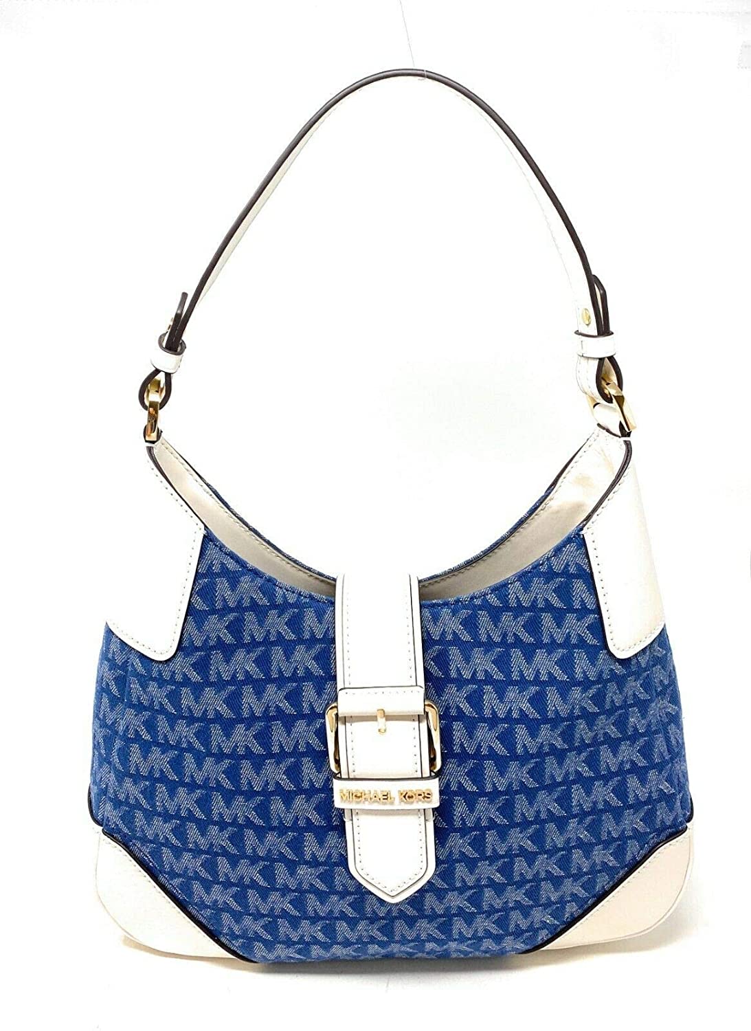 Price:$135.00 Michael Kors Lillian Medium Shoulder Bag Leather Canvas Denim  Handbags   