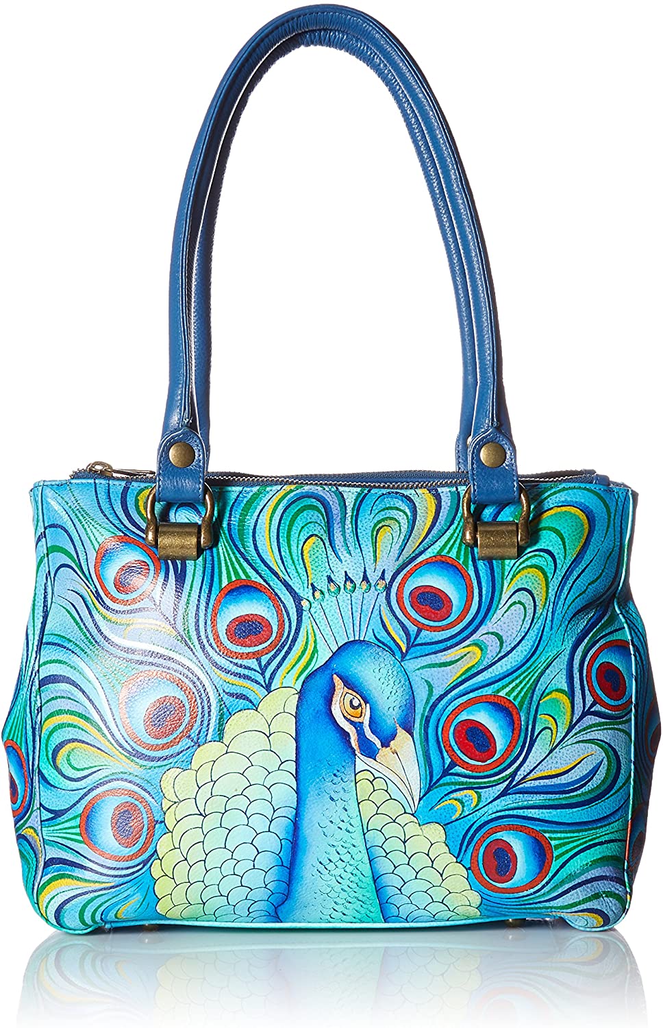 Price:$223.04 Anuschka Hand Painted Leather Women's Triple Compartment Medium Tote | Jeweled Plume  Handbags   