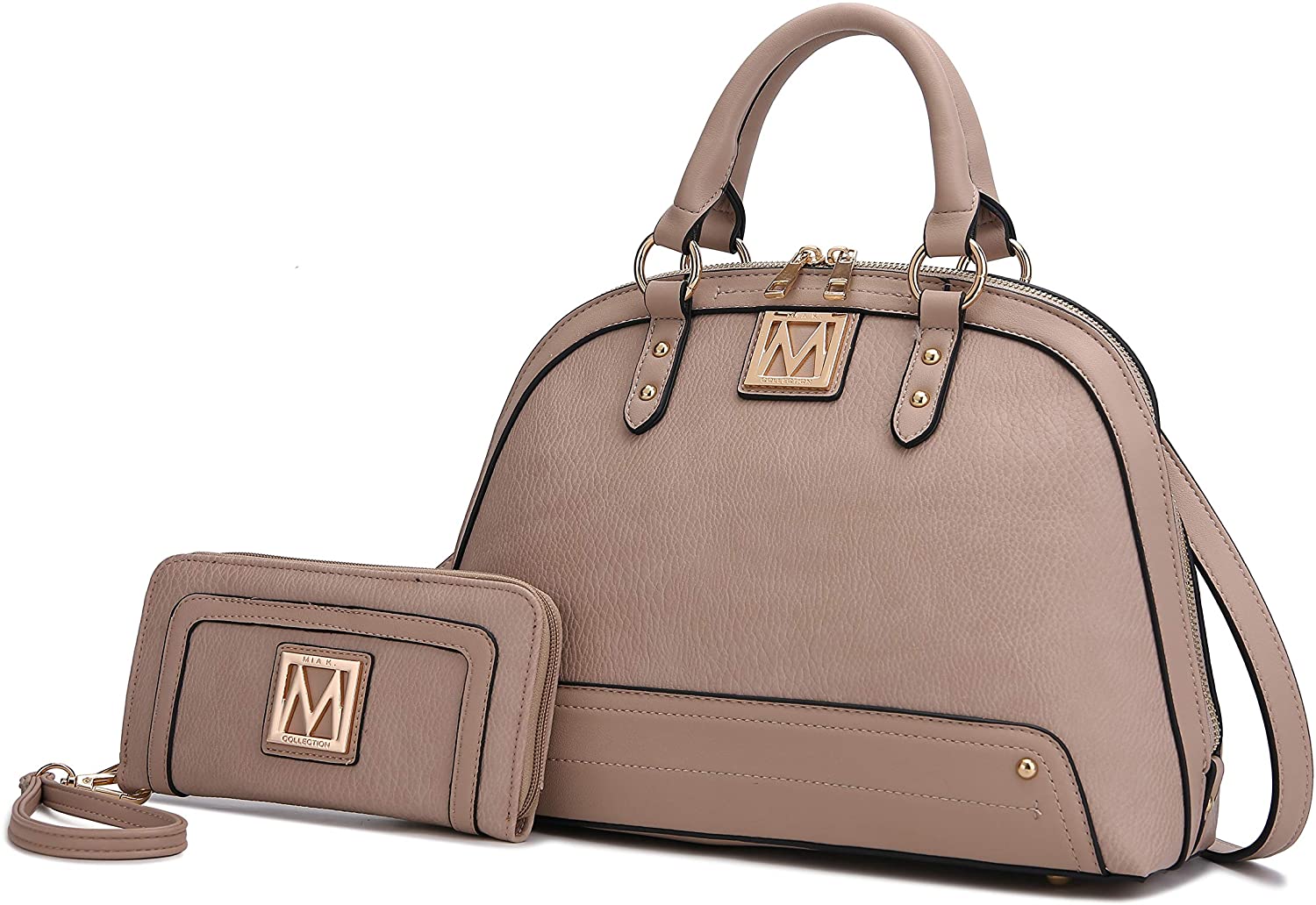 Price:$39.99    MKF Set Crossbody Satchel Bag for Women & Wristlet Wallet Purse – PU Leather Top Handle Tote – Shoulder Handbag Taupe  Clothing