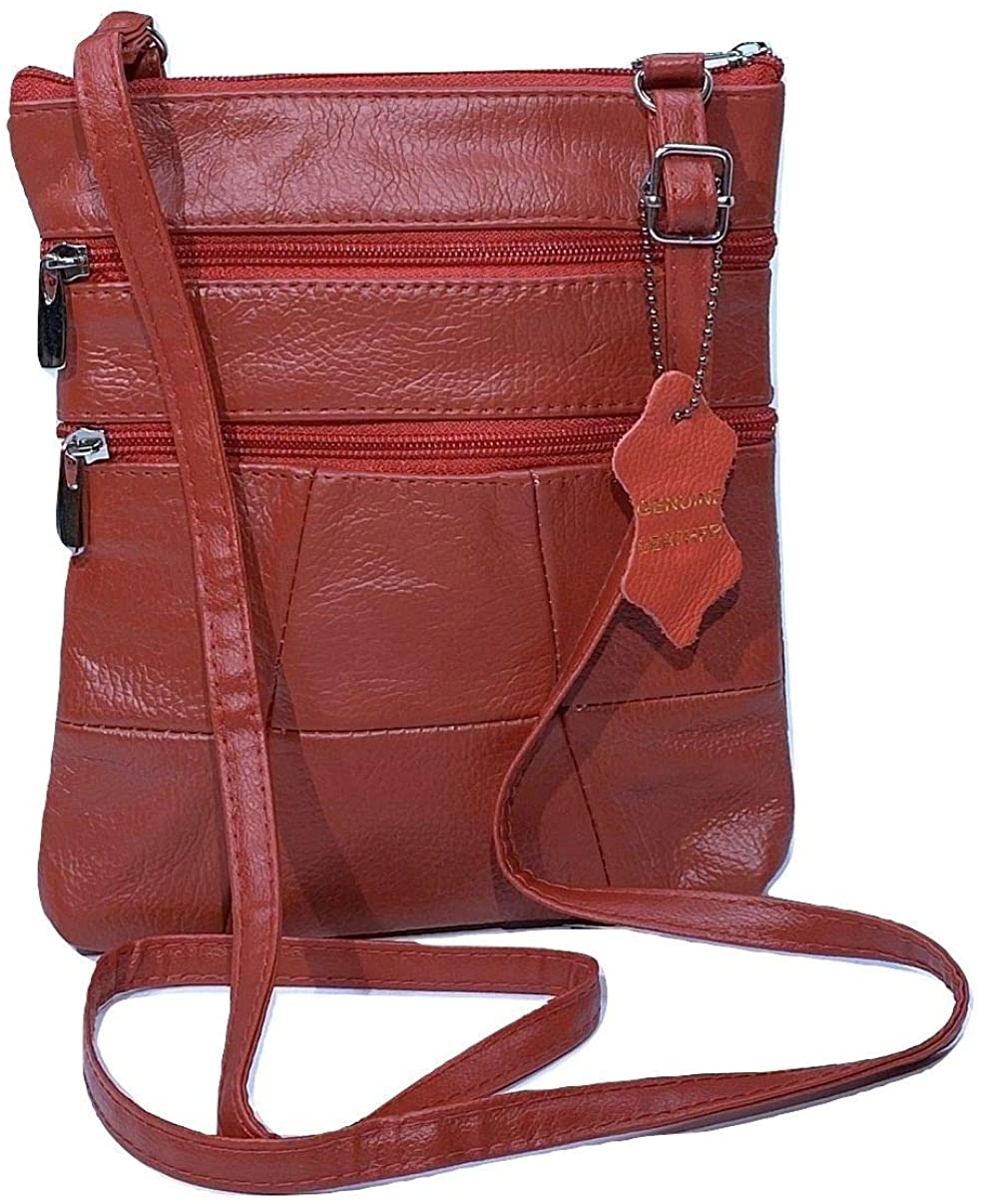 Price:$16.99 Small Genuine Red Leather Cross Body Shoulder Bag Purse Handbag by Original Collections - Adjustable  Handbags   